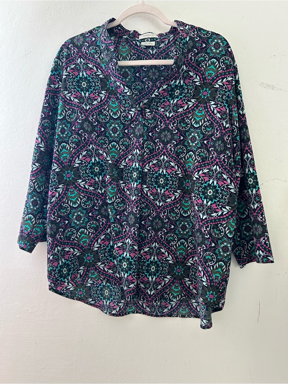 Van Heusen Printed V-Neck Tunic in Teal & Purple